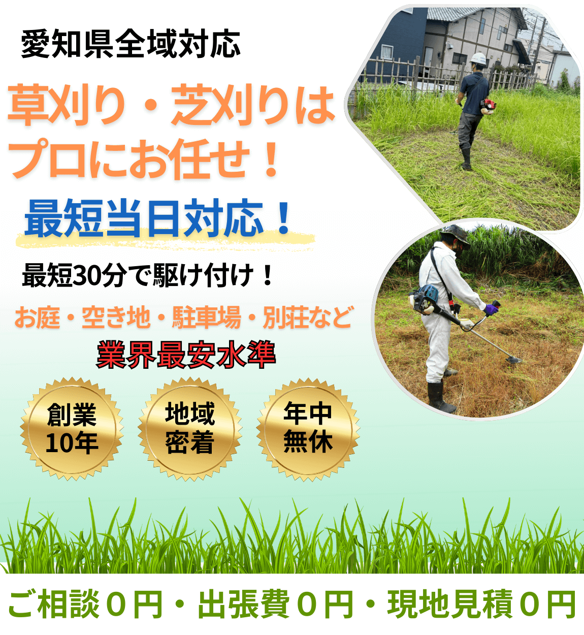 愛知県全域対応 草刈り・芝刈りはプロにお任せ
